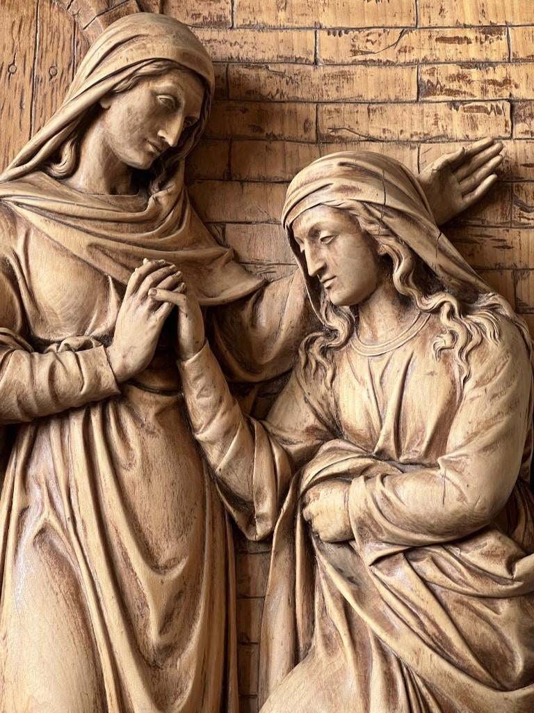 Visitatie in hoogreliëf, Antiek en Kunst, Kunst | Beelden en Houtsnijwerken, Hout, Ophalen