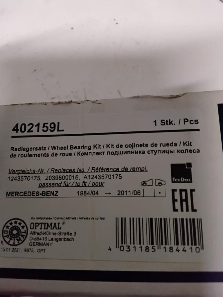 Jeu de 2 roulements pour MERCEDES 190-202-203 etc.., Autos : Pièces & Accessoires, Enlèvement ou Envoi