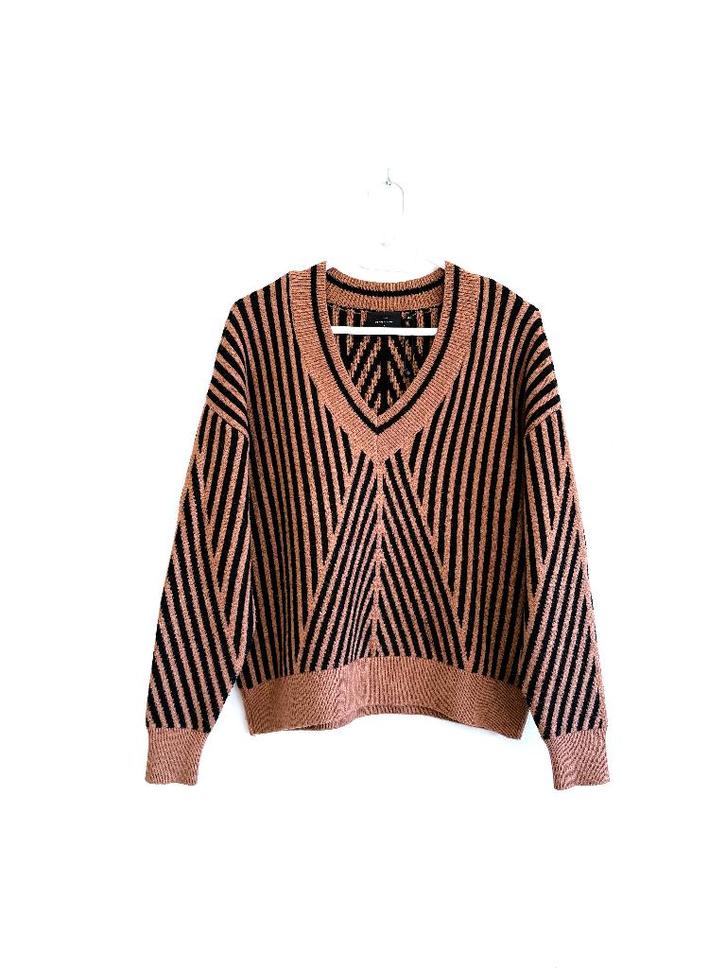 Peppercorn Saga V‑neck trui – XS/S grafische knit, Kleding | Dames, Truien en Vesten, Zo goed als nieuw, Maat 36 (S), Overige kleuren