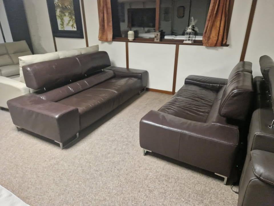 BRUINE BUFFELLEDEREN SALON 3 EN 2 ZIT, Enlèvement, Utilisé, Cuir