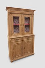 Hoge grenen vitrinekast / buffetkast 203 cm – landelijke kas, Ophalen, Glas