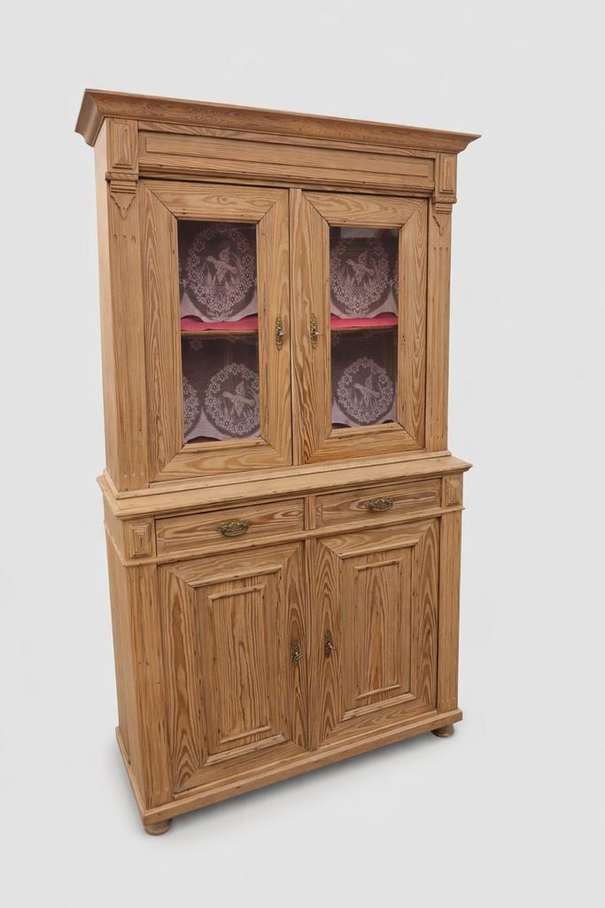 Hoge grenen vitrinekast / buffetkast 203 cm – landelijke kas, Huis en Inrichting, Kasten | Buffetkasten, Glas, Ophalen