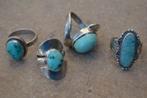 Collectie 4 oude turkooizen 925 zilveren ring, Antiek en Kunst, Ophalen of Verzenden