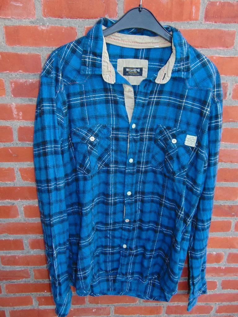 Flanellen hemd The vintage clothing co., Kleding | Heren, Overhemden, Ophalen of Verzenden, Gedragen, Blauw, Halswijdte 41/42 (L)