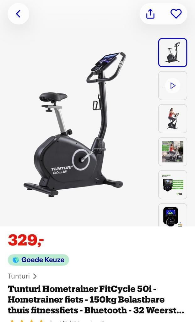 Tunturi Fitcycle i50 hometrainer, Sport en Fitness, Ophalen, Zo goed als nieuw, Hometrainer