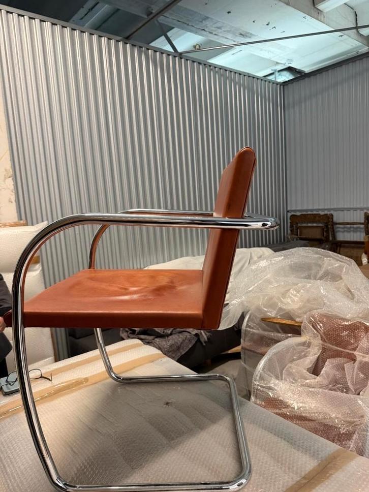 4 cantilever stoelen Mies van der Rohe stijl (MVR3) vintage, Huis en Inrichting, Stoelen, Gebruikt, Vier, Leer, Overige kleuren