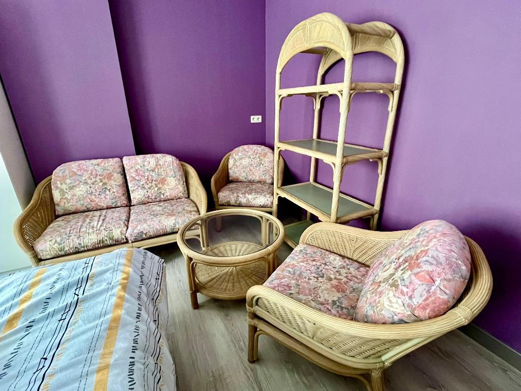 Meubels in rotan en stof, Huis en Inrichting, Ophalen, Gebruikt, Stof, Rotan, vintage, cottage