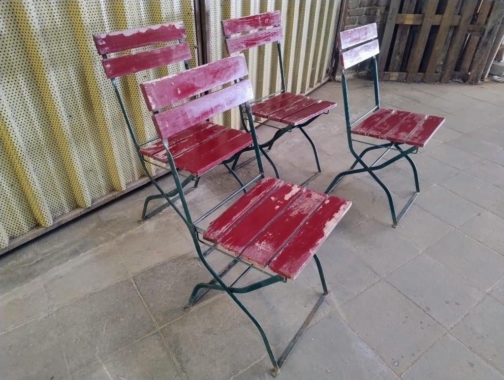 4 Chaise de jardin en bois pliante vintage, Antiquités & Art, Enlèvement