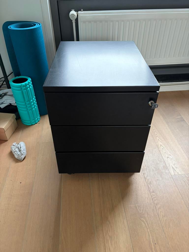 Commode de bureau à 3 tiroirs (avec serrure) — Noir, Maison & Meubles, Armoires | Commodes, Utilisé, Moins de 100 cm, Moins de 50 cm