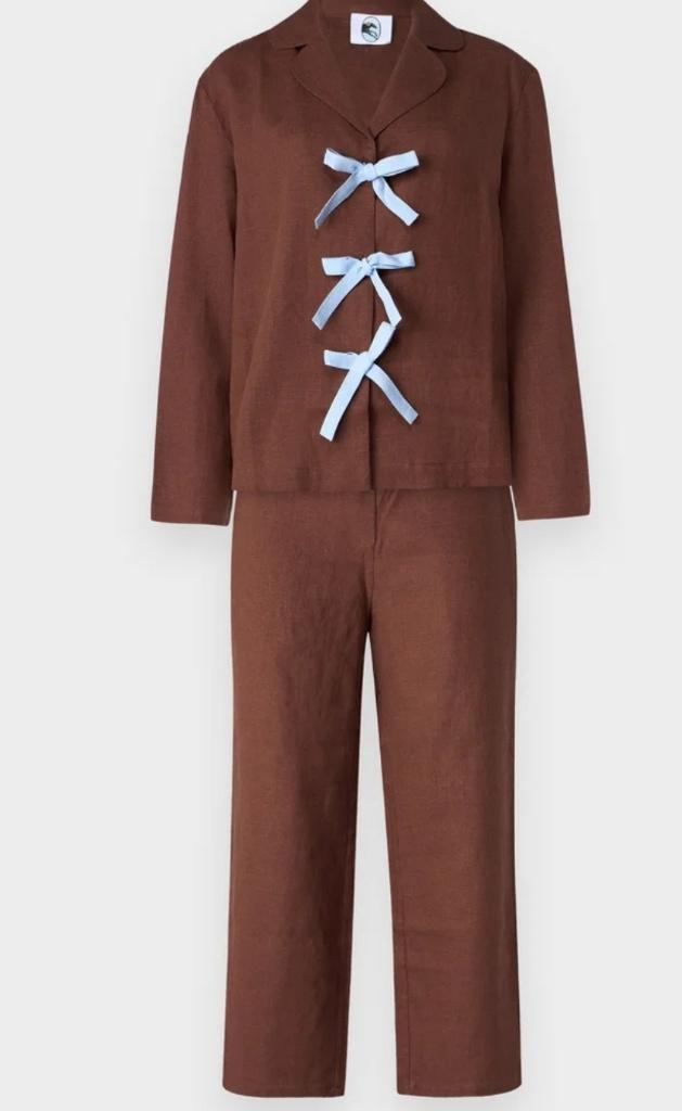 SLEEPER ; bruin linnen pak, L., Vêtements | Femmes, Vestes & Costumes, Taille 42/44 (L), Enlèvement ou Envoi, Comme neuf, Brun