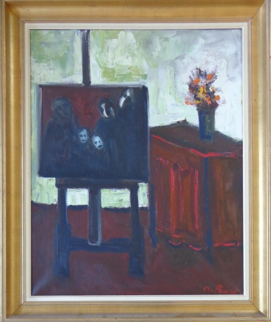 GABY DE PAUW / STILLEVEN SCHILDERIJ OLIEVERF 118x97cm KADER, Enlèvement