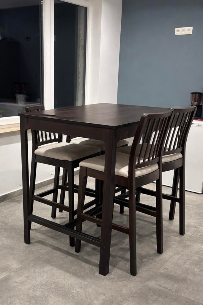 Table haute + 4 chaises, Huis en Inrichting, Barren, Ophalen, Gebruikt, Inclusief barstoelen