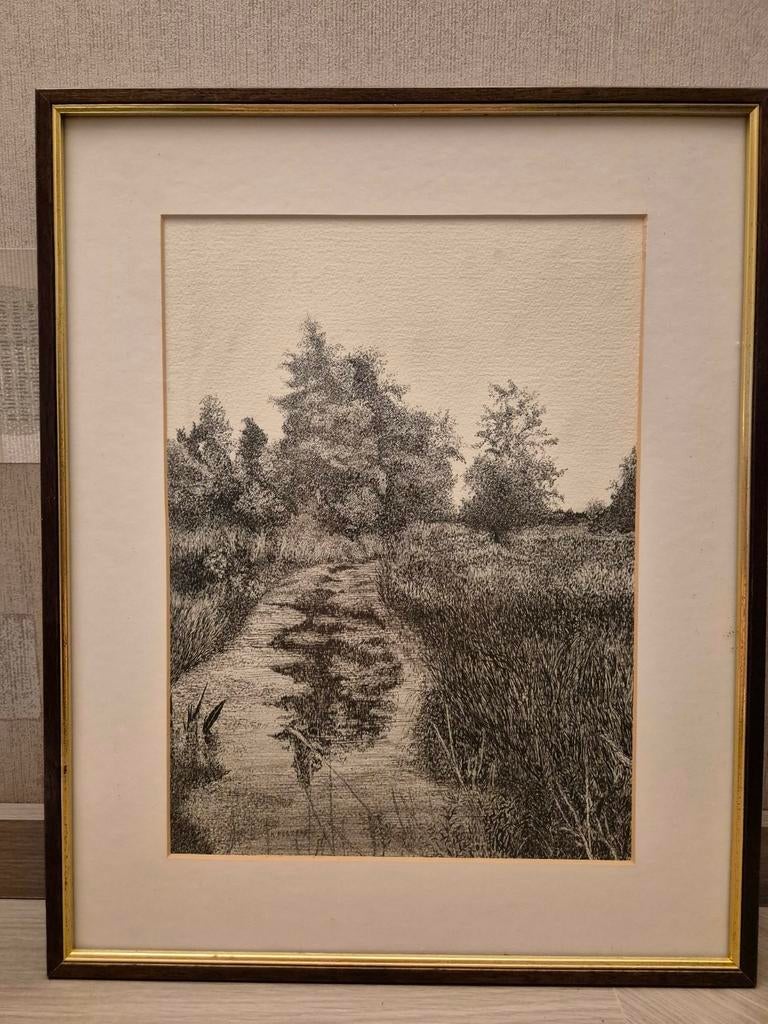 Pentekening Kempisch landschap, Antiek en Kunst, Ophalen, Landschap