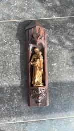 Oud eiken beeld sokkel / voetstuk met Maria en kind, Ophalen, Gebruikt, Beeld(je), Christendom | Katholiek