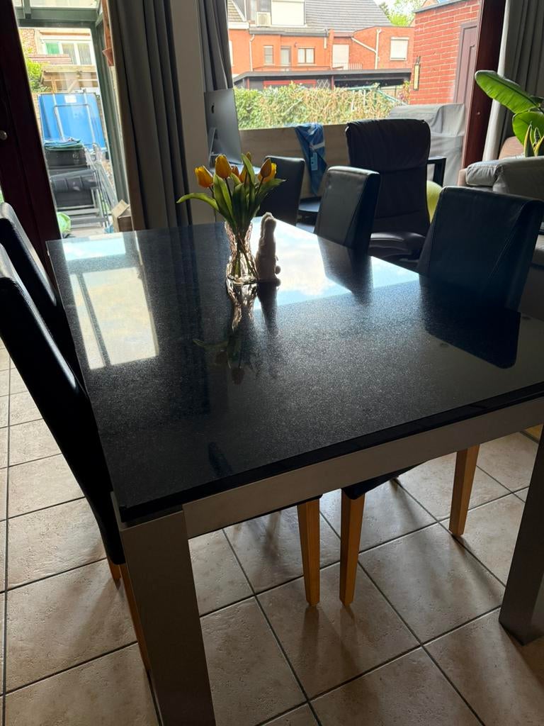 Tafel 90x160 cm zwart granieten blad met aluminium onderstel, Ophalen, Overige materialen, Gebruikt, 50 tot 100 cm