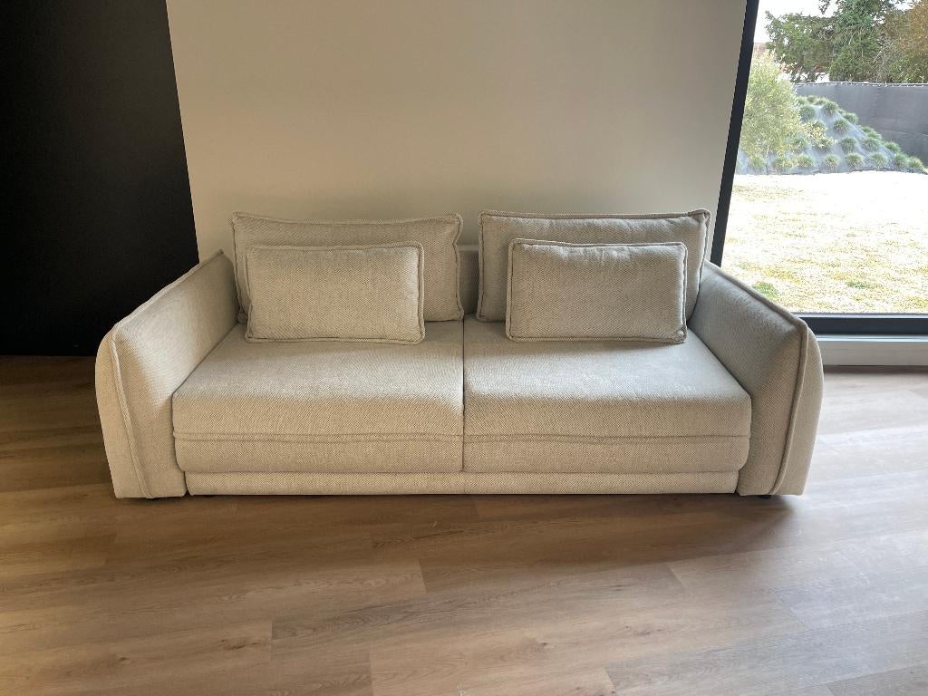 Zetel met slaapfunctie en opbergruimte NIEUW, Huis en Inrichting, Ophalen, Nieuw, Stof, Japandi Scandinavisch