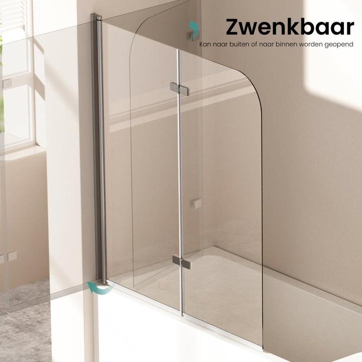 EMKE Badwand - Inklapbaar - 120x140cm - Chrome - 6mm glas, Bricolage & Construction, Sanitaire, Comme neuf, Autres types, Chrome