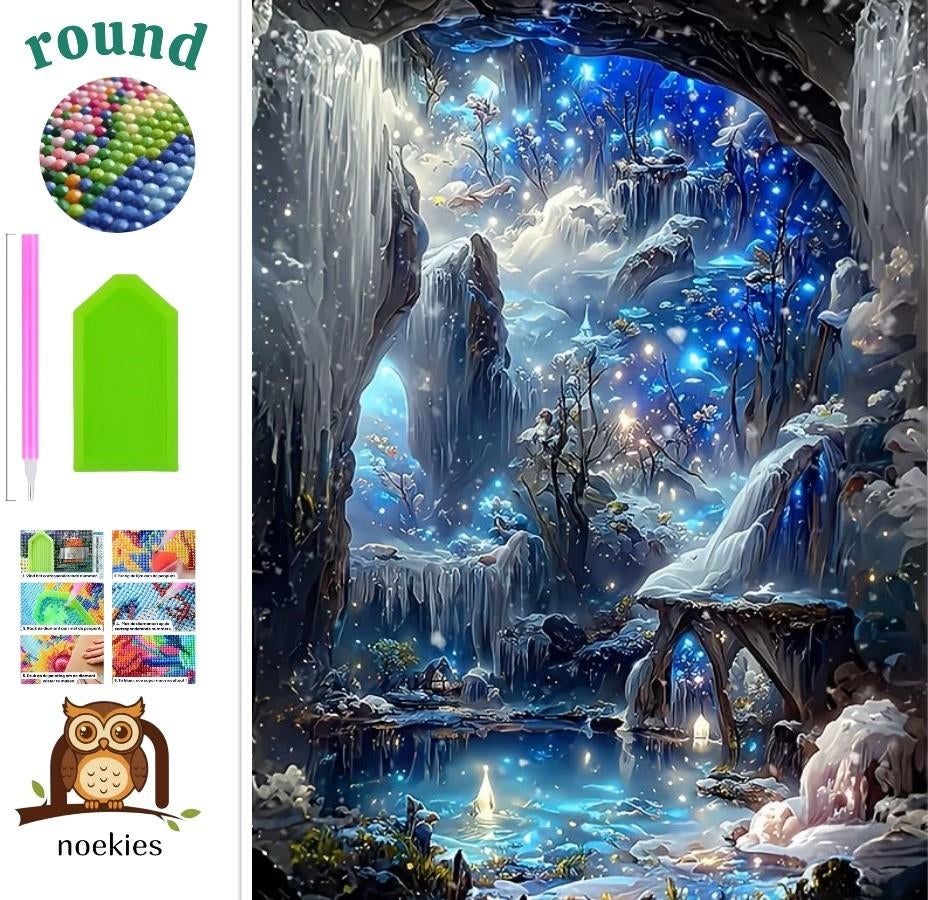 nr 288 Diamond Painting cascades paysage 40x30cm (rond), Neuf, Bleu, Autocollant, Diamond painting