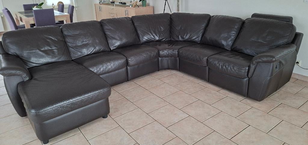 Canapé d'angle en cuir marron, Maison & Meubles, Canapés | Salons, Enlèvement, Utilisé, Banc d'angle, Cuir