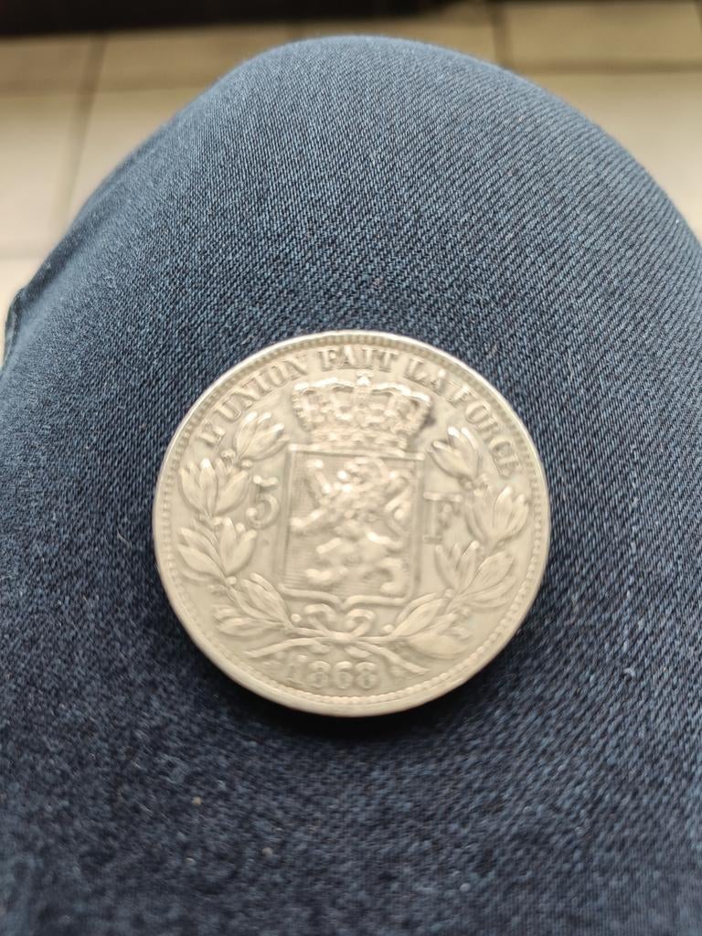 Oud stuk 5fr Leopold lol van 1868, Postzegels en Munten, Munten | Nederland, Ophalen, Zilver