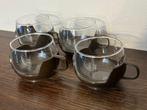 4 theeglazen 1970's, glas en bruine plastiek, Ophalen