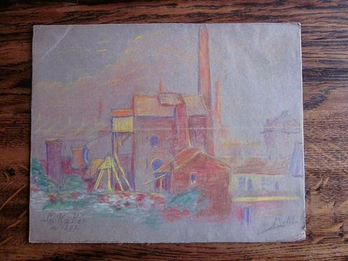 Albert Belot Pastel LA KAKEE Charleroi Mine borinage 1940, Antiquités & Art, Art | Dessins & Photographie, Enlèvement ou Envoi