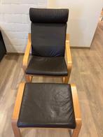 Ikea leren fauteuil €120, Huis en Inrichting, Ophalen, Gebruikt, Hout