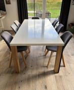 Austral witte eettafel 8/10 personen + 8 stoelen, Huis en Inrichting, 100 tot 150 cm, Verzenden, Eikenhout, Zo goed als nieuw