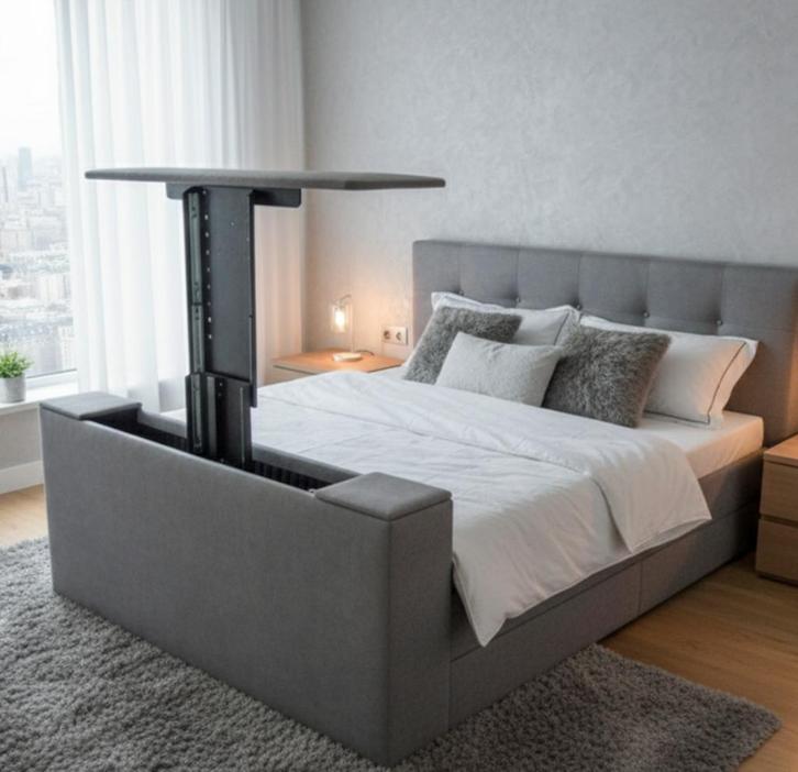 Boxspring met voetbord met tv lift tot 65 inch € 2299,-, Huis en Inrichting, Slaapkamer | Boxsprings, Nieuw, Overige maten, 200 cm