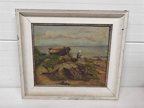 A5797 Schilderij Verlaten Kust [Ongesigneerd], Antiek en Kunst, Kunst | Schilderijen | Klassiek, Ophalen of Verzenden