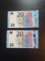 Numéros de série consécutifs Lagarde 2015 Italie 2x20 euros, Timbres & Monnaies, Billets de banque | Europe | Euros, Série, 20 euros