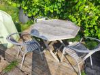 Teak tafel en 4 stoelen, Tuin en Terras, Ophalen, 4 zitplaatsen, Gebruikt, Aluminium