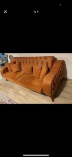 Luxe Chesterfield set: 3+2+1 zetels fluweel oranje/Beige, Huis en Inrichting, Ophalen, Zo goed als nieuw, Stof, Chesterfield