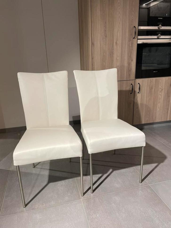 witte lederen stoelen 4 stuks, Huis en Inrichting, Stoelen, Zo goed als nieuw, Ophalen