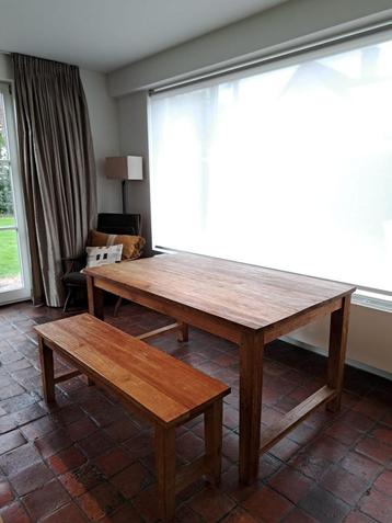 Tafel met bijhorende zitbank in massief teak – Gero Lier beschikbaar voor biedingen