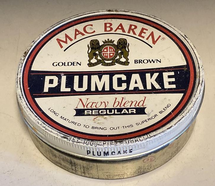 Vintage blik Mac Baren Plum Cake, Verzamelen, Blikken, Gebruikt, Overige, Overige merken, Ophalen of Verzenden