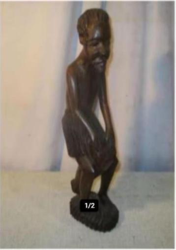 Mooi Afrikaans Houten Beeld - Oude Man met Trommel - 41cm beschikbaar voor biedingen