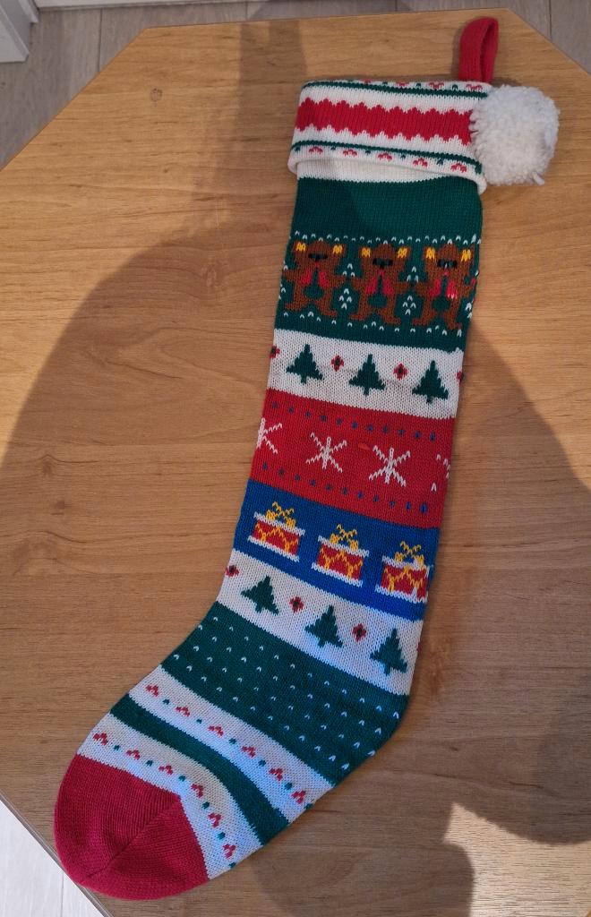 Kleurrijke kerstsok met witte pompom, Divers, Noël, Utilisé, Enlèvement ou Envoi