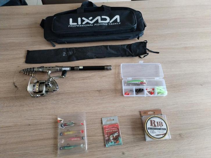Complete Lixada vishengel 2,10 m met visaccessoires., Watersport en Boten, Hengelsport | Algemeen, Zo goed als nieuw, Molen, Ophalen