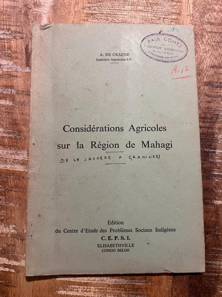 Considérations Agricoles sur la Région de Mahagi - De Craene, Antiek en Kunst, Antiek | Boeken en Manuscripten, Ophalen of Verzenden