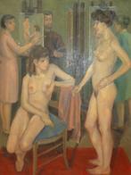 MAURICE JANSEGERS °1903-1989 'Le cours de peinture olie/doek, Antiek en Kunst, Ophalen