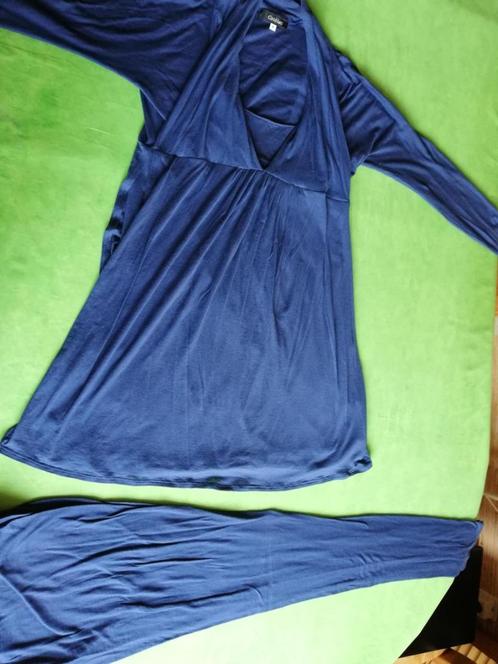 EXCLUSIEVE 90 % KATOENEN BLAUWE JURK + LEGGING, ZEER ELEGAN, Kleding | Dames, Jurken, Zo goed als nieuw, Maat 42/44 (L), Blauw