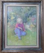 Hans Kitslaar, doek, Kind in de tuin, 80 x 60 cm, Antiek en Kunst, Kunst | Schilderijen | Modern, Ophalen