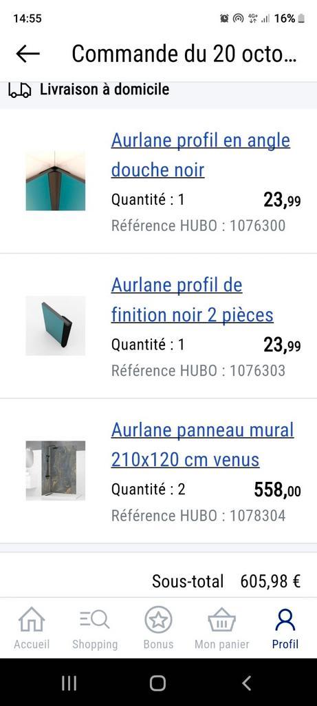 Lot de profils et panneaux muraux 210x120cm pour douche, Huis en Inrichting, Stoffering | Gordijnen en Lamellen, Nieuw, Ophalen