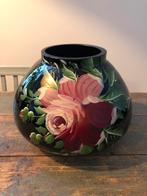 VINTAGE VAAS BOOMS GLAS ZWART EMAILLE BLOEM, Ophalen of Verzenden