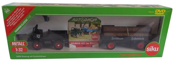Siku 8504 classic unimog411met bosaanhanger inclusiefDVD1:32, Hobby en Vrije tijd, Modelauto's | 1:32, Nieuw, Tractor of Landbouw