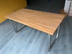 Tafel massief blad en metalen poten l75x155cm, Ophalen, Gebruikt