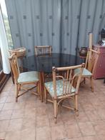 4 Rotan stoelen + tafel, Huis en Inrichting, Zetels | Complete zithoeken, Ophalen, Zo goed als nieuw, Riet of Rotan