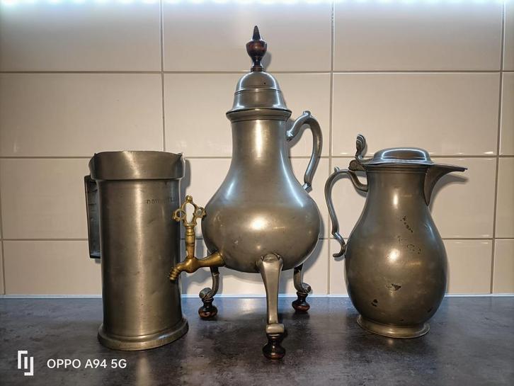 3 stuks oud tin – kannen & tapkan – in goede staat, Antiek en Kunst, Antiek | Tin, Verzenden