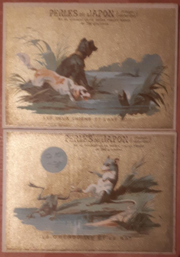 Vintage 2 vergulde Litho's Perles du Japon / Paris rond 1890, Antiek en Kunst, Kunst | Litho's en Zeefdrukken, Verzenden